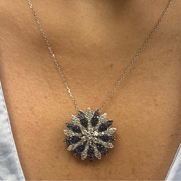 Suzy Levian Sterling Silver Blue Sapphire White Sapphire Big Necklace NWT - Picture 4 of 4